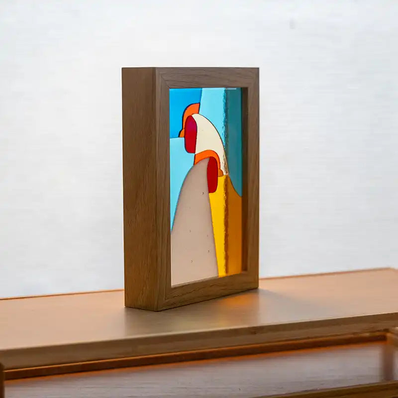 Kippen in lijst - Blauw Geel - Sold