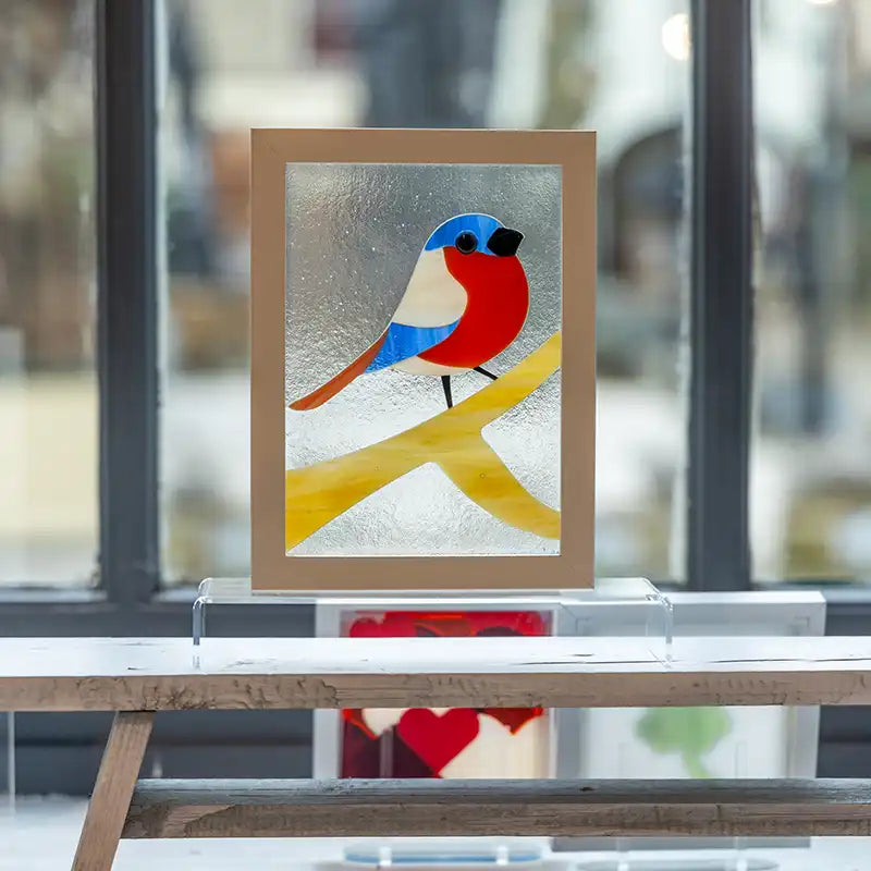 Raven - glass art in frame