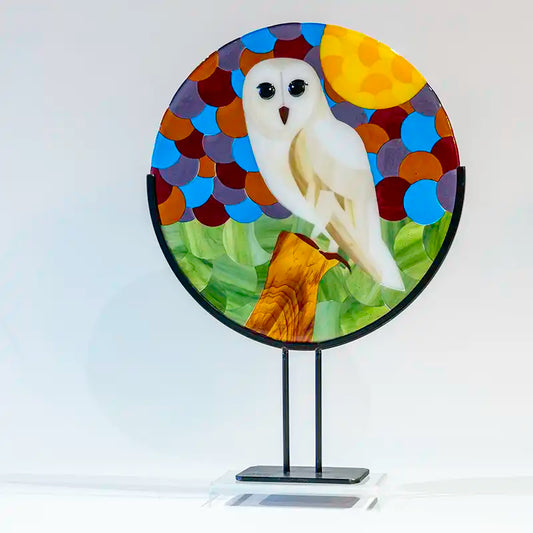 Kerkuil van glas op standaard - SOLD