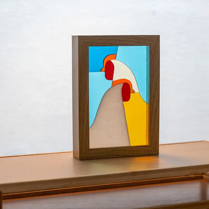 Kippen in lijst - Blauw Geel - Sold