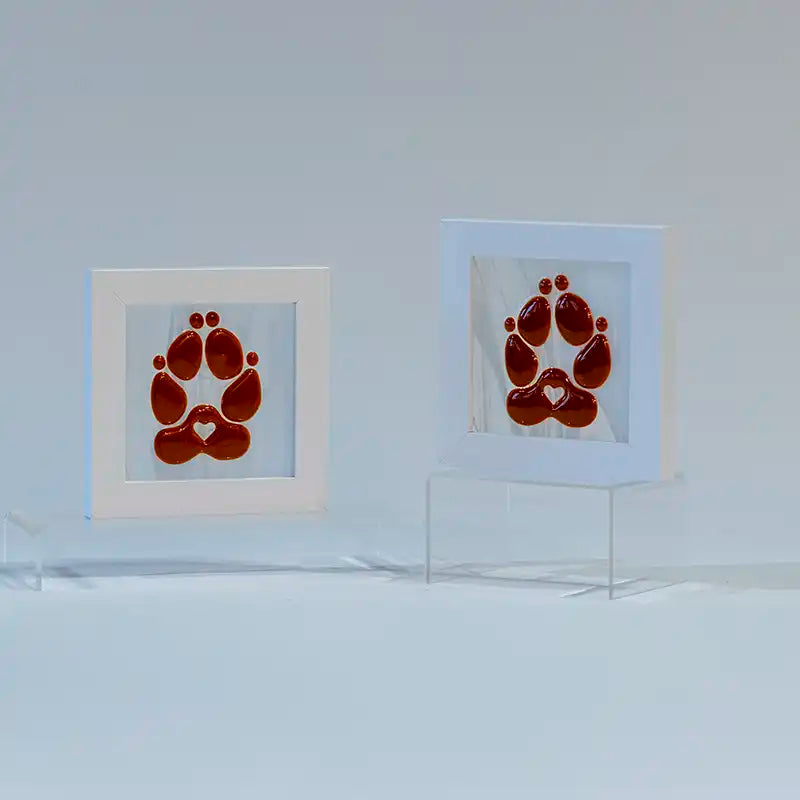 paw print of your beloved four-legged friend in glass