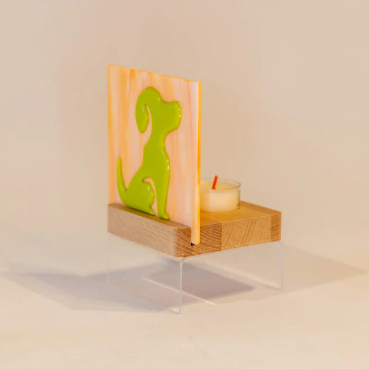 Houten steun voor 3mm glas met waxinelichtje