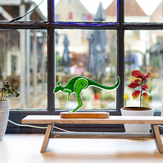 Jumping kangaroo on wooden stand