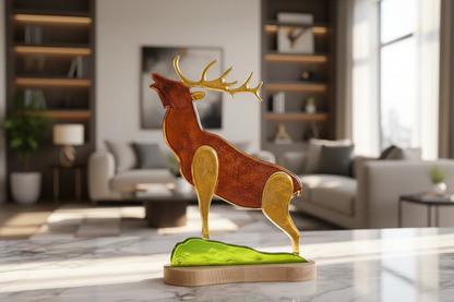 Burlend hert glaskunst in luxe moderne woonkamer